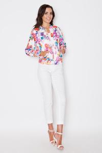 Floral Pattern Stand-up Collar Zipper Closure Jacket