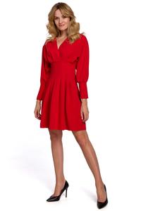 Red Wrap Front Long Sleeves Dress