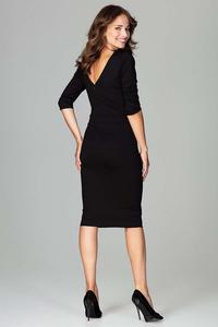 Black Slim Fit V-Neck Midi Dress