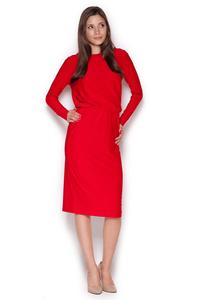 Red Back Slit Knee Length Shift Dress
