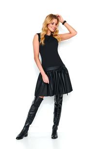 Black Dress with Lowered Waist with a Frill with Eco-Leather