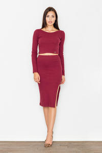 Maroon Two Pieces Set Short Top+Pencil Skirt