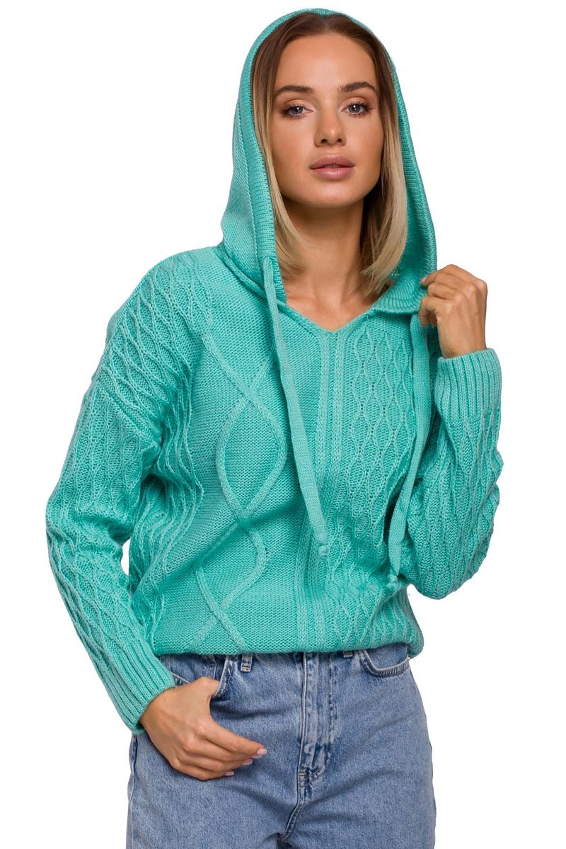 Practical Sweater with Drawstrings and Hood (Celadon)