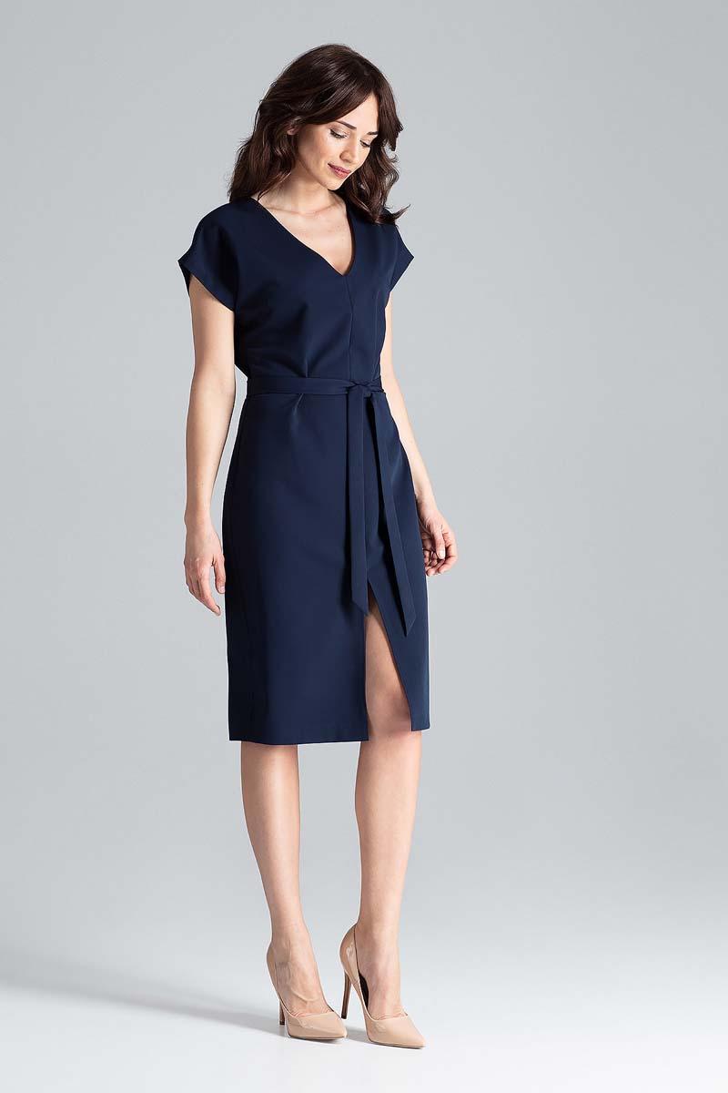 navy blue belted dress