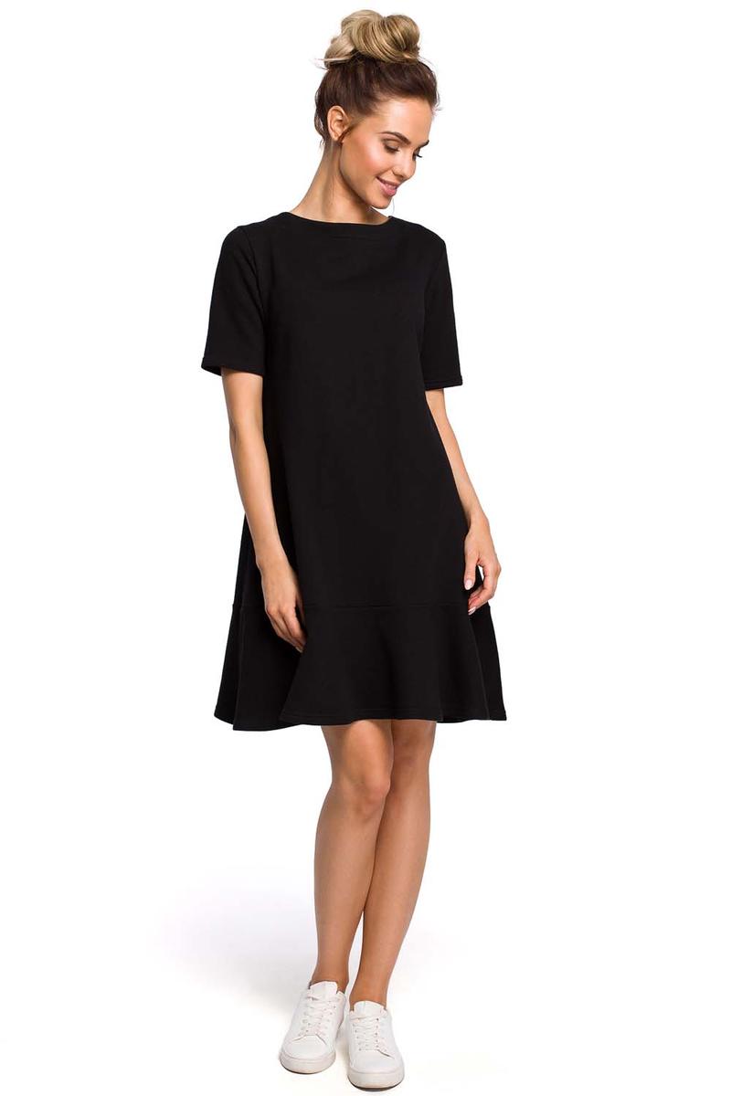 Black Romantic Dress with Binding on the Neck of the Letter A