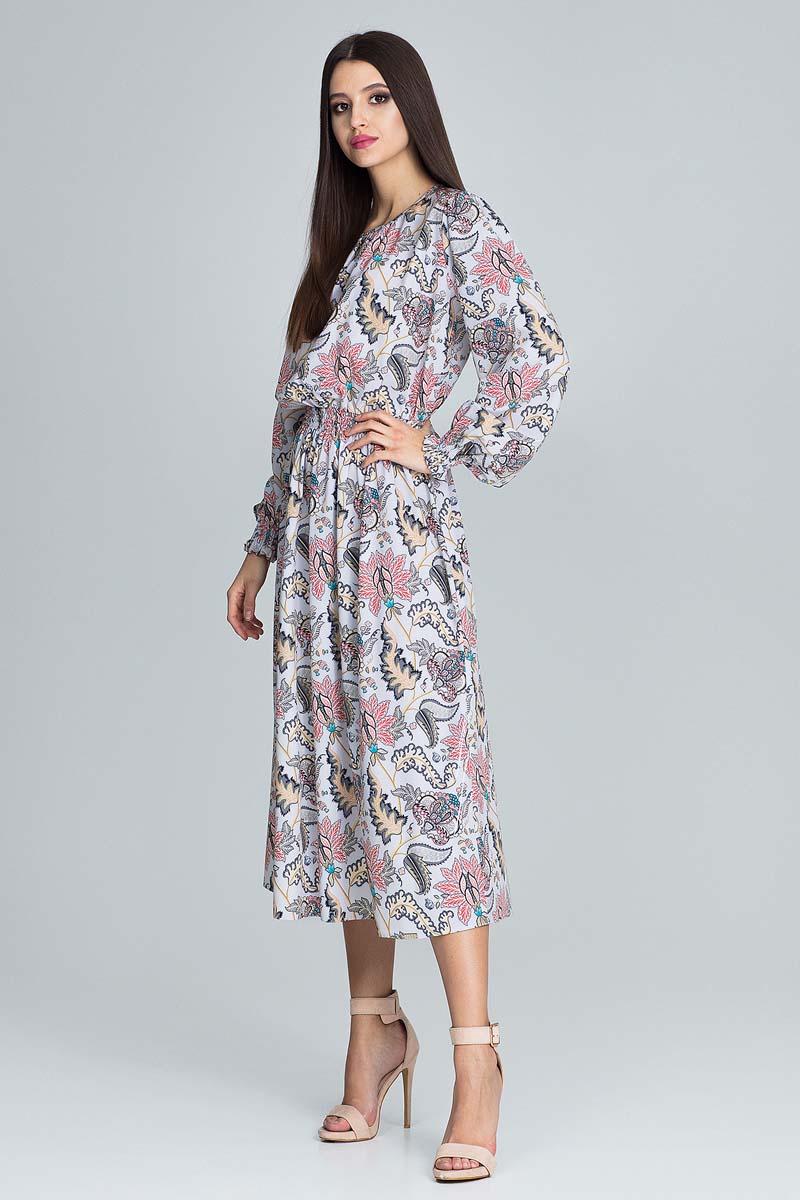 Colourful Midi Dress With Puffed Sleeves
