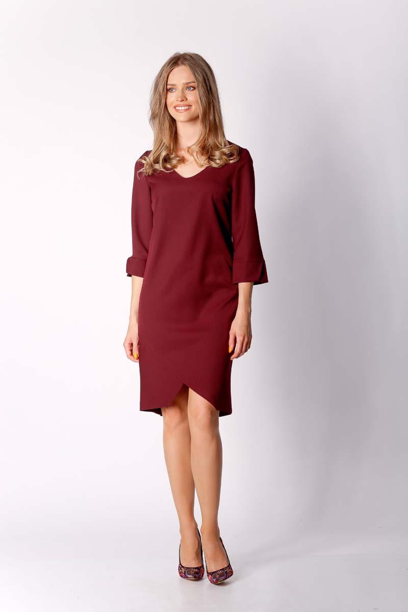 Burgundy Classic Straight Dress with Asymmetrical Zipper