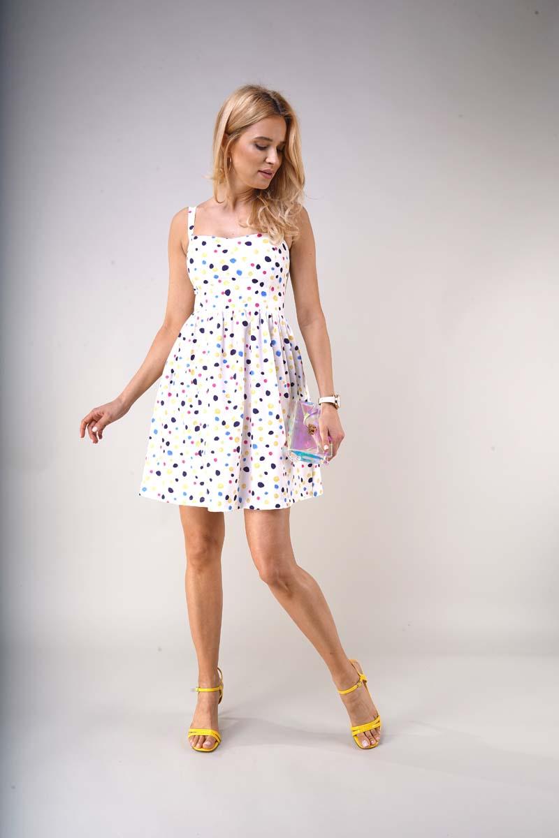Flared Summer Dress with Braces - Colorful Spots