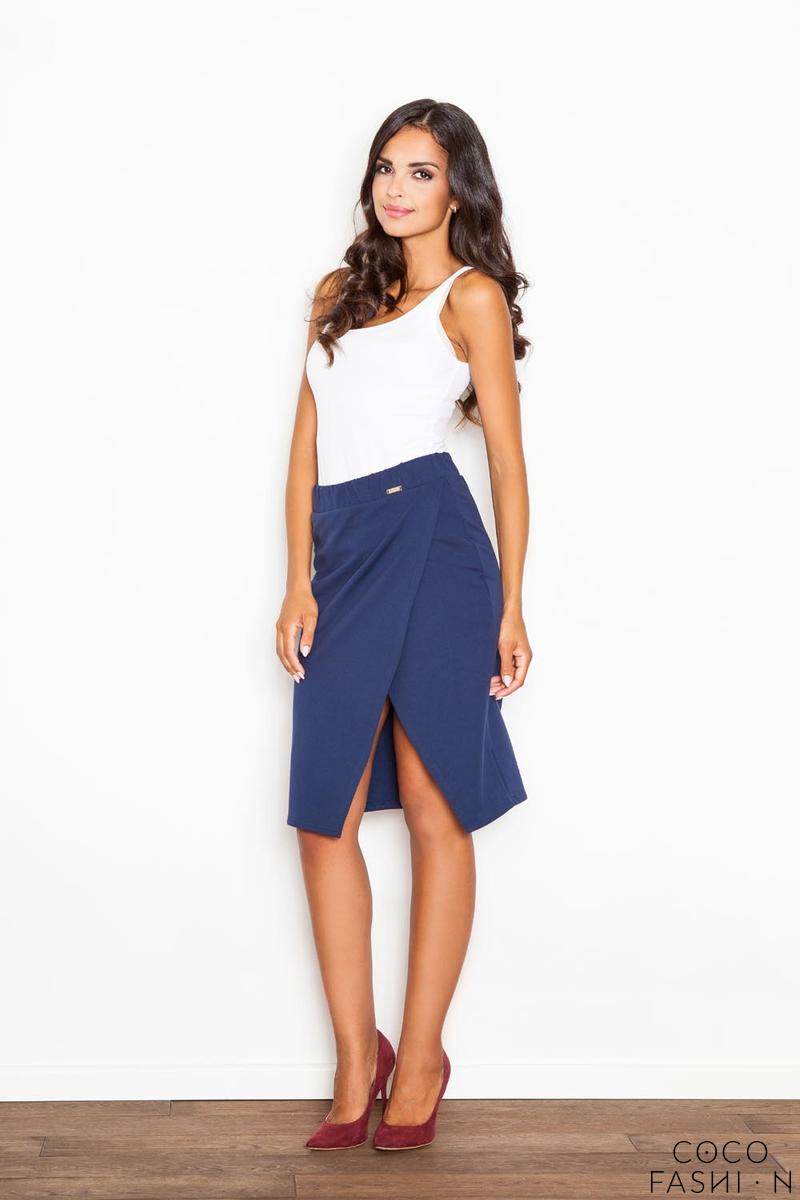 Blue Kneelenght Skirt with Asymmetrical Slit