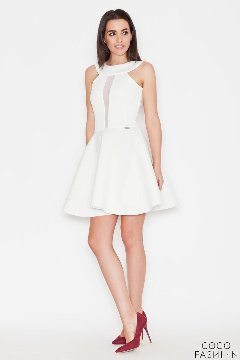 White Flared Evening Transparent Front Panel Dress