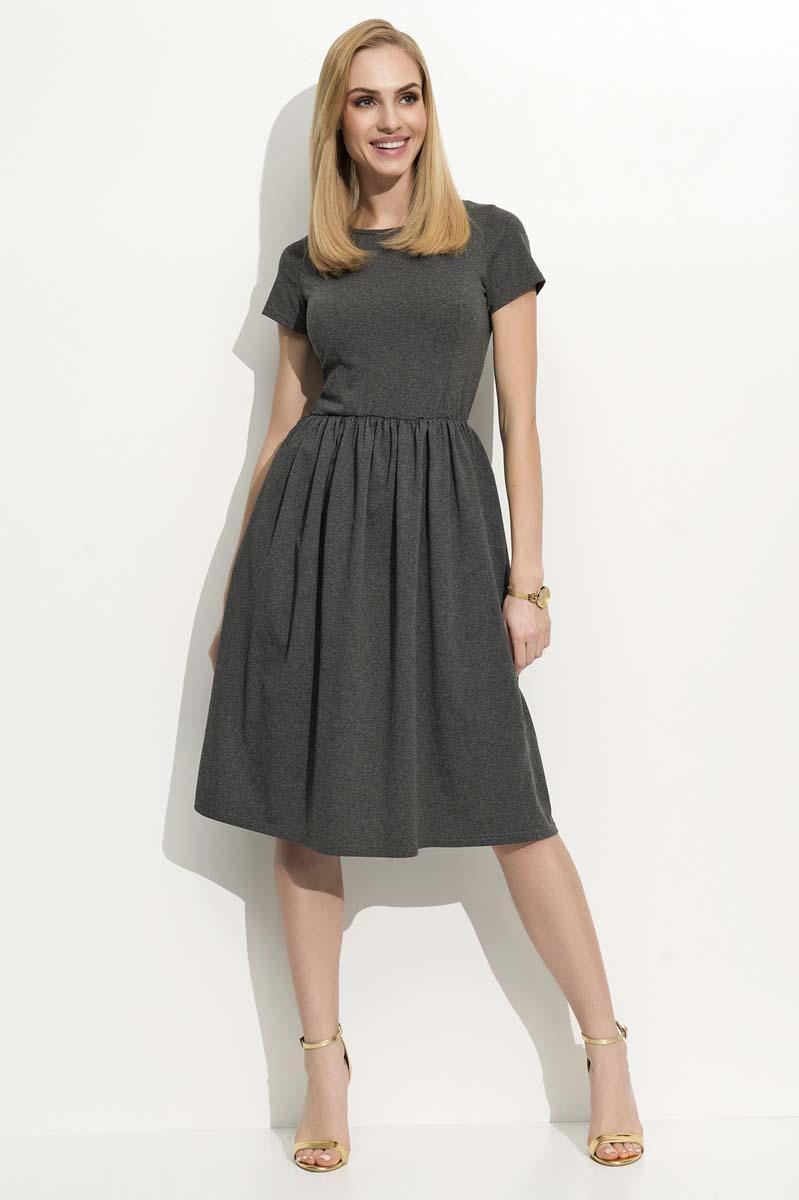 Dark Grey Short Sleeves Casual Midi Dress