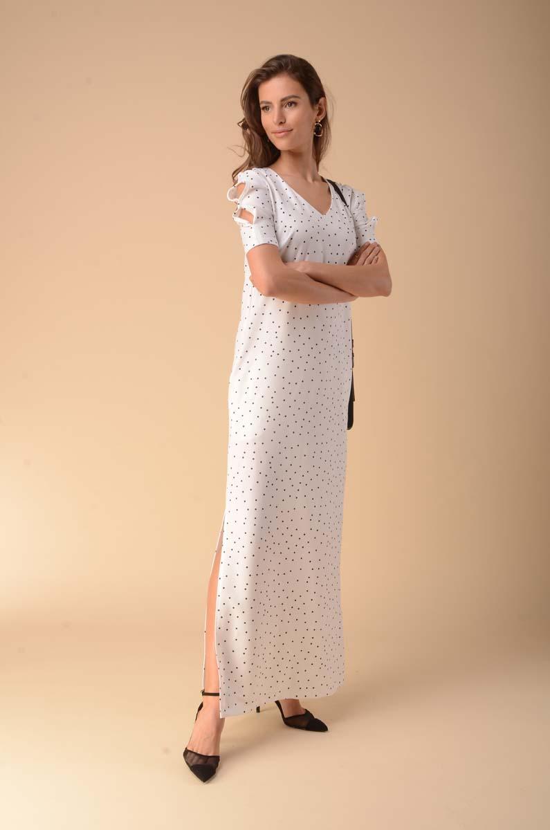 Simple Maxi Dress with Cut Out Sleeves - Dots
