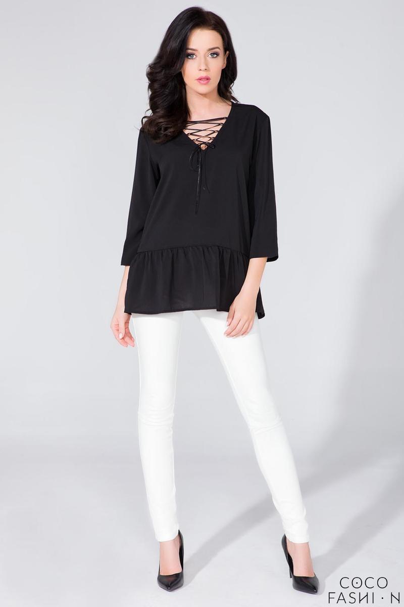 black lace up blouse