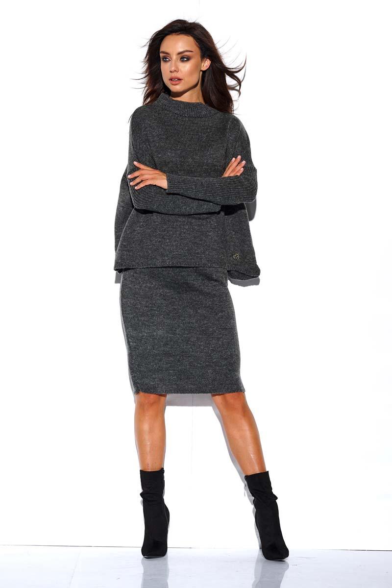 Dark Grey Set Sweater+ Skirt