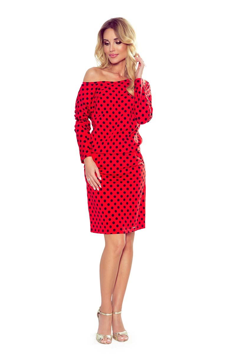 Red Dress with Black Polka Dots with a Neckline on the Back