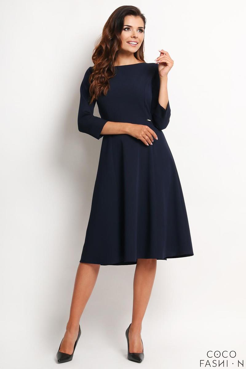 Dark Blue Elegant Classic 3/4 Sleeves ...