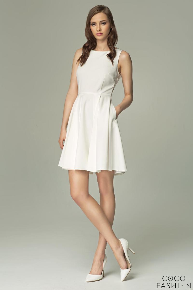 White Flared Sleeveless Dress with Pockets