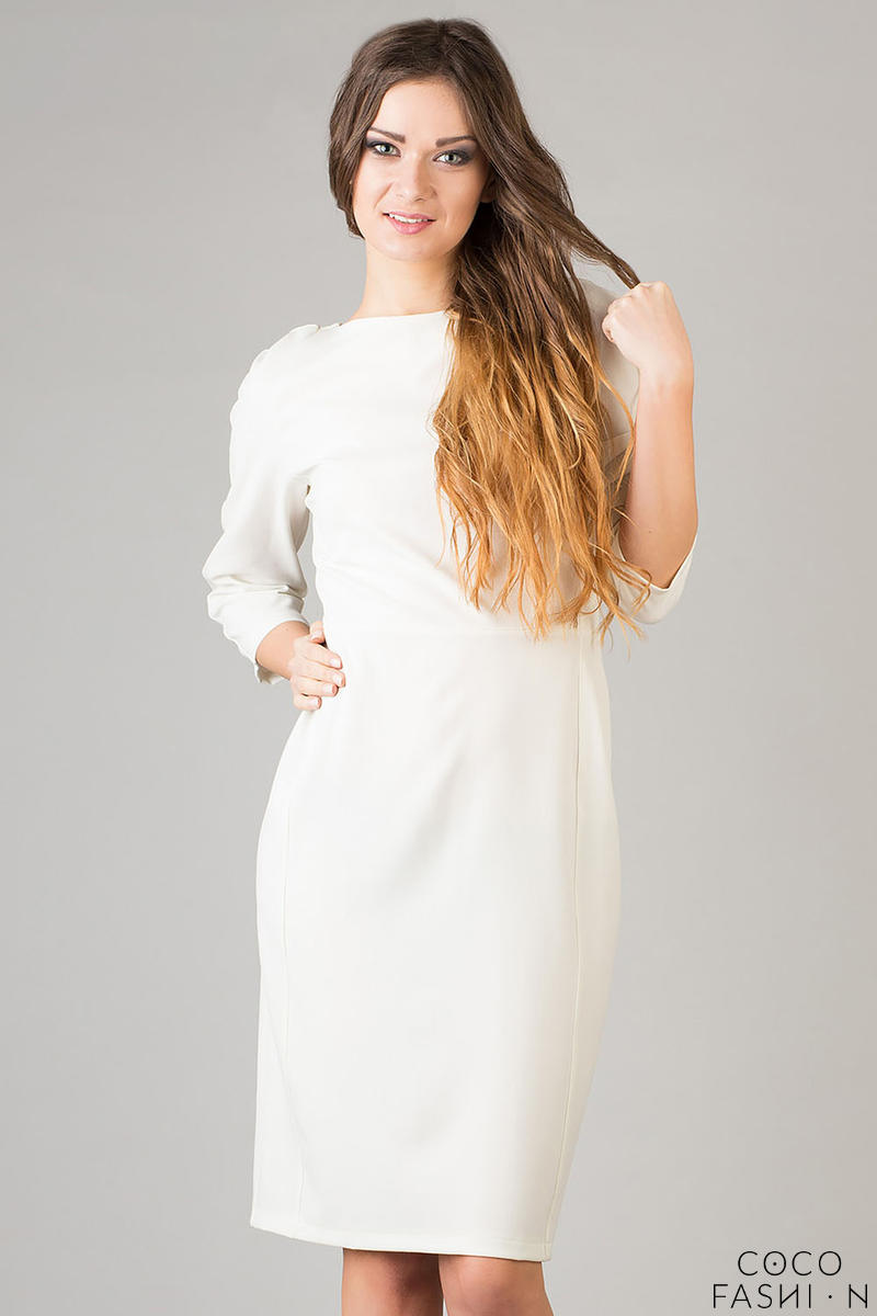 Off White Seam Shift Dress with Back Zip Fastening