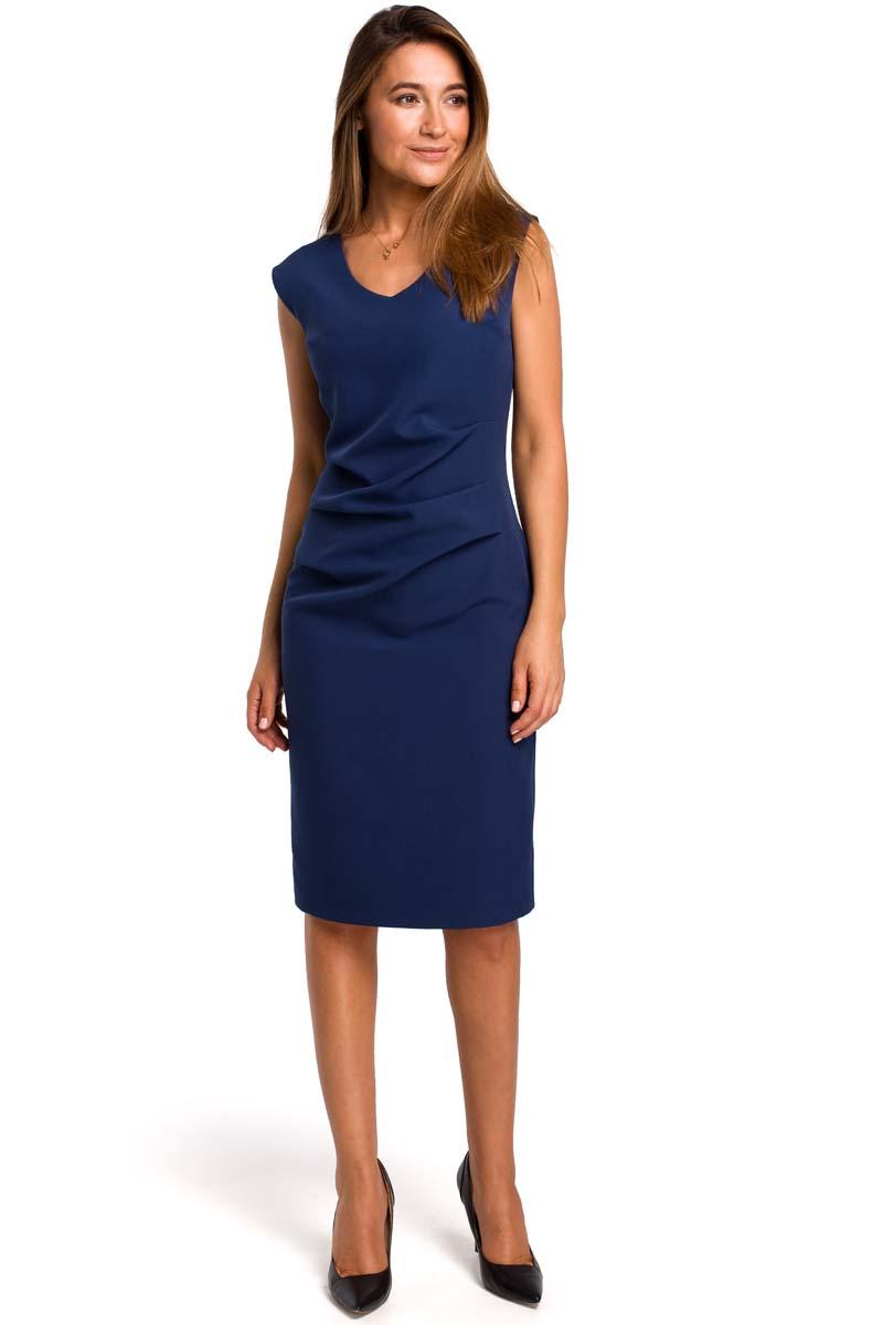 Nevy Blue Fitted Sleeveless Dress with Draping Elements