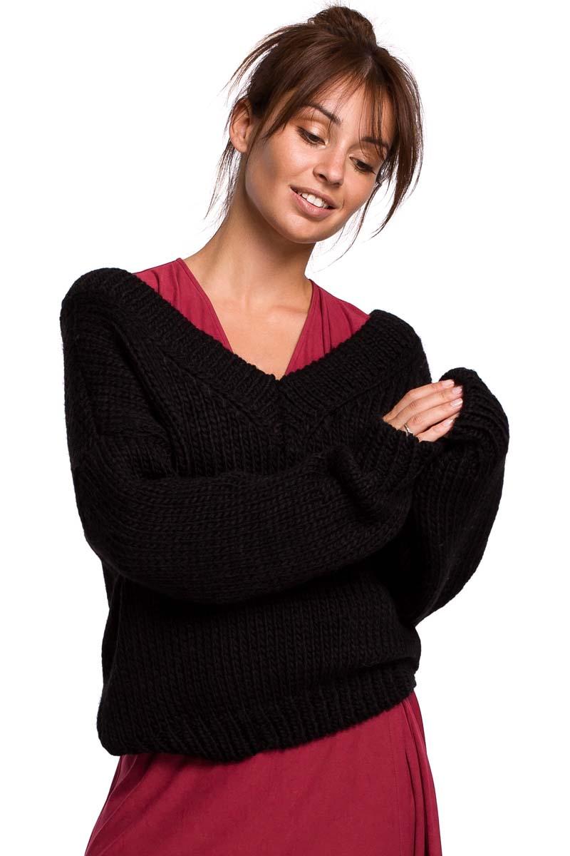 Black Classic Sweater with V-neck on the front and back