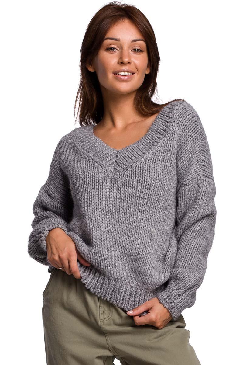 Classic Sweater with V-neck on the front and back - Gray