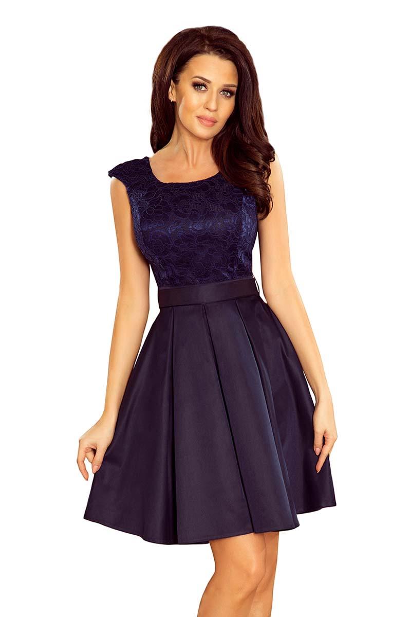 Dark Blue Evening Dress with Lace