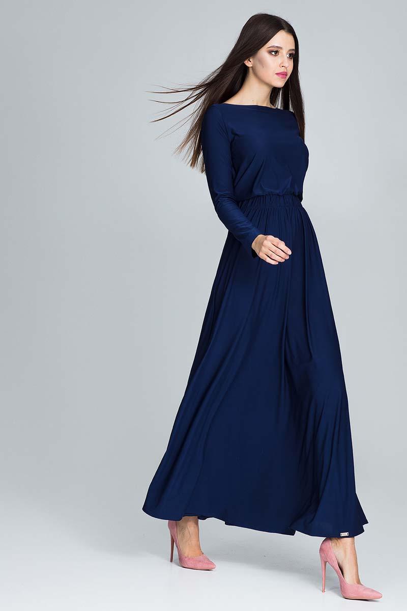 Dark Blue Long Sleeves Maxi Dress