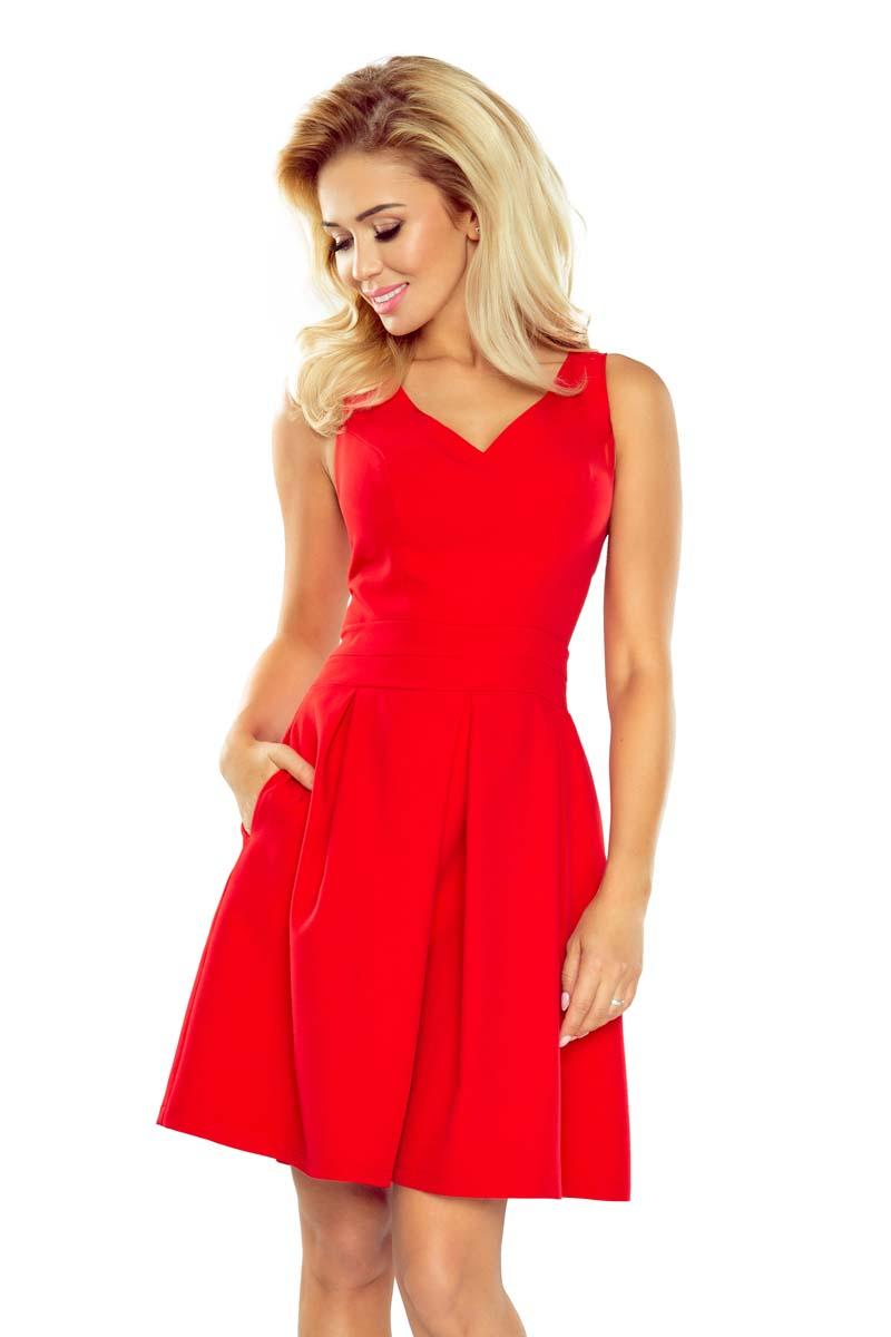 Red Sleeveless Flared Dress with Side Pockets