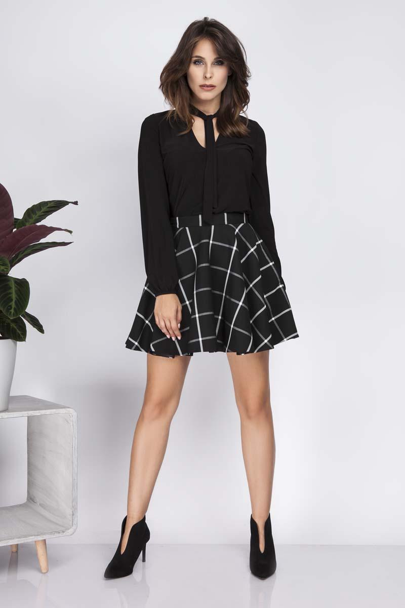 Black Flared Plaid Pattern Mini Skirt
