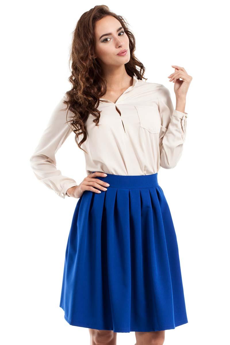 Blue Pleated Knee Length Skirt