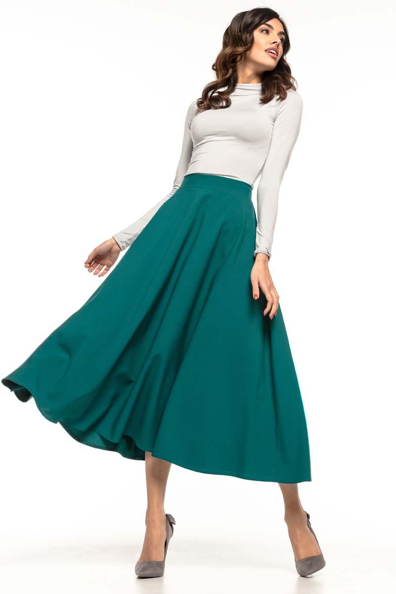 Green Flared High Waist Skirt