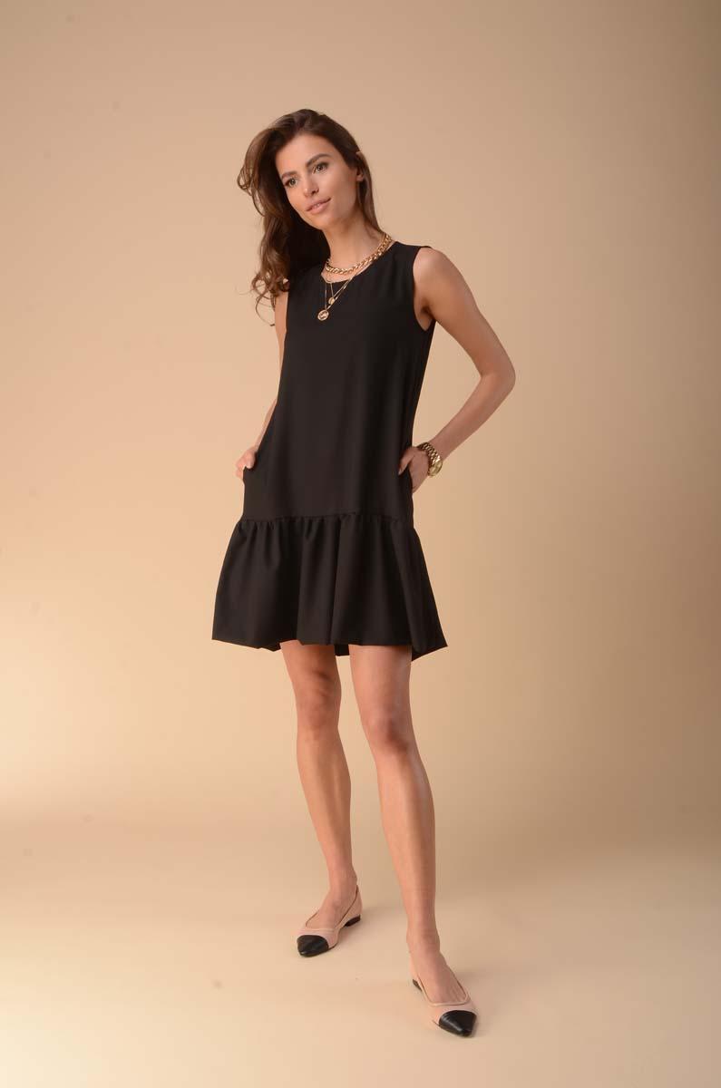 Summer Dress with a Frill at the Bottom - Black