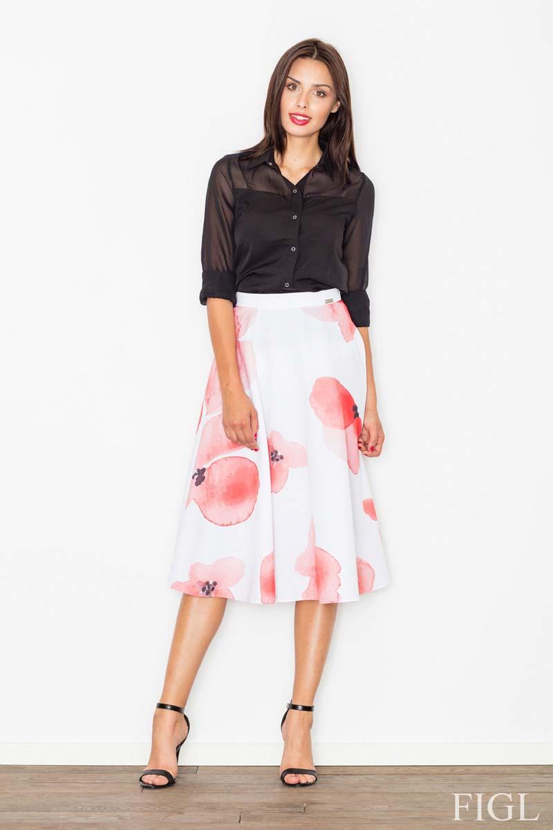 White&Pink Midi Flared Skirt