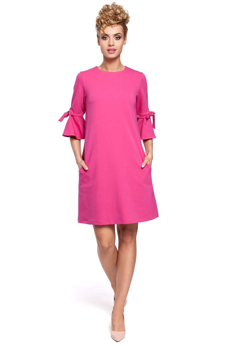 Fuchsia Flared Dress with Bow on The Sleeves