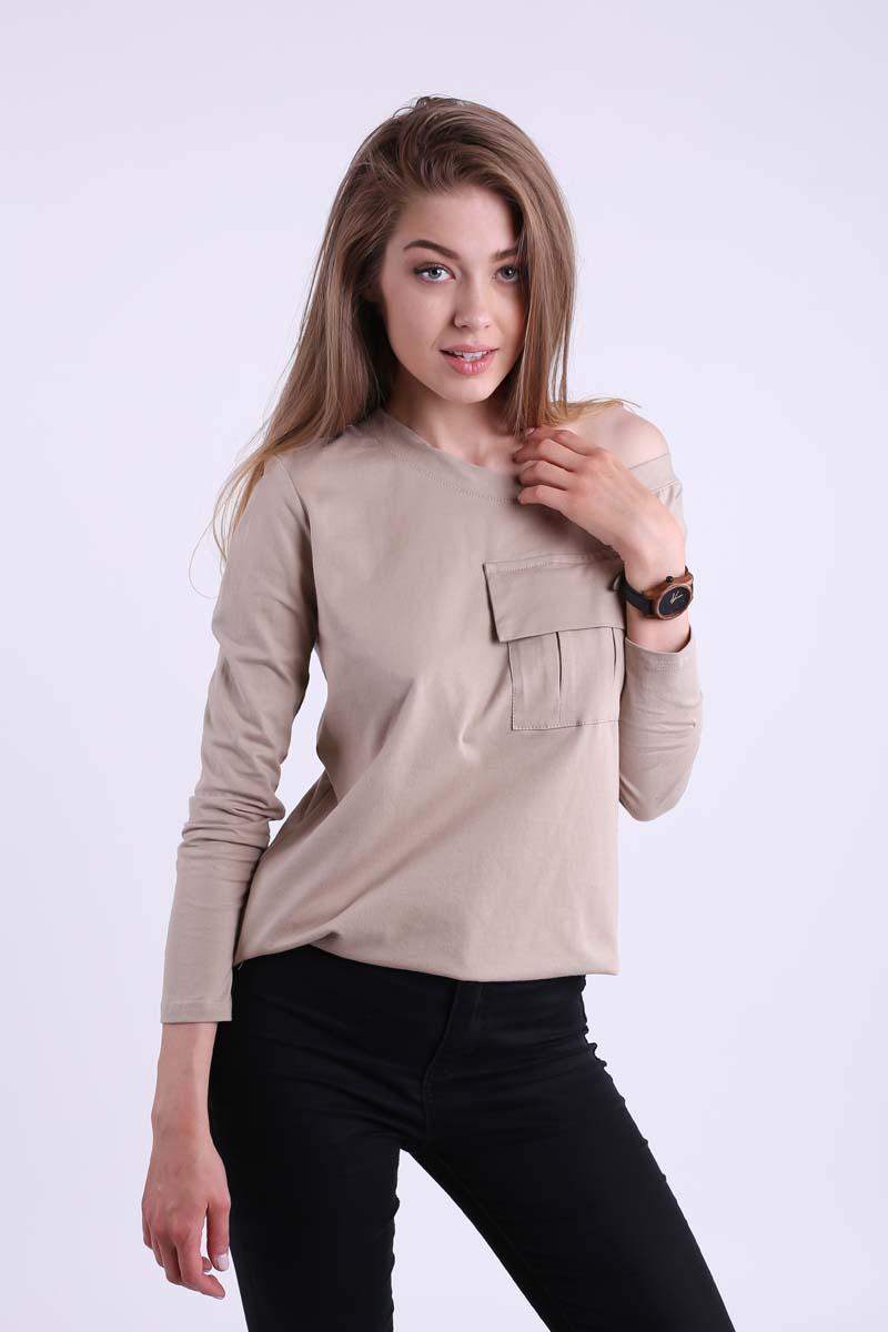 Beige Casual Blouse with Overlay Pocket