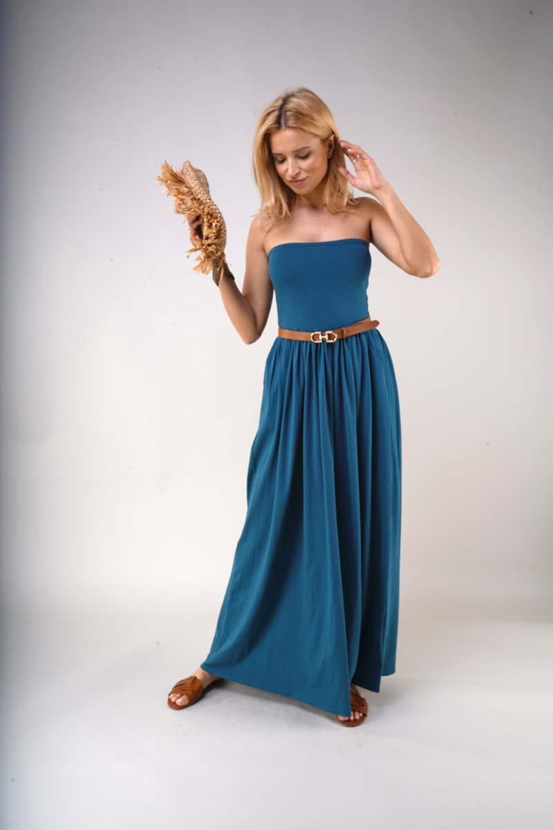 Maxi Dress with Open Shoulders - Green