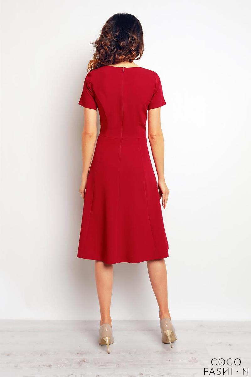 Dark Red Short Sleeves Light Pleats Dress