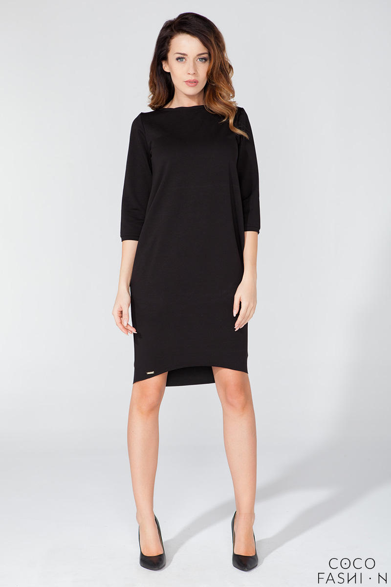 Black Classic Plain 3/4 Sleeves Knee Length Casual Dress