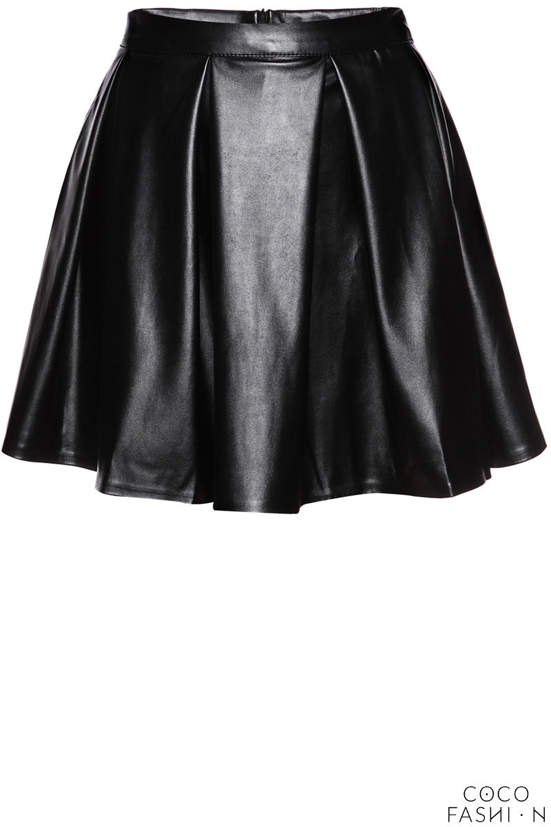 Leather Pleated Skirt with Back Seam Zip Fastening