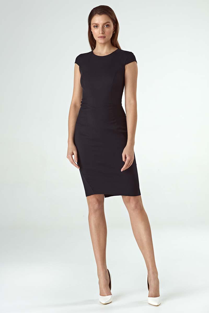 Black Fitted Midi Dress with Half-sleeve