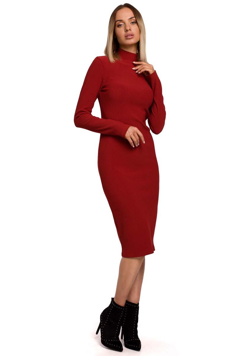 Fitted Midi Dress with Turtleneck (Brick red)
