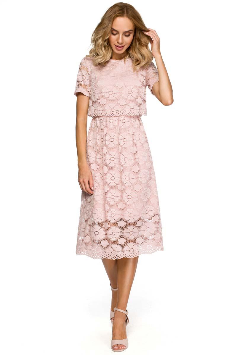 Pink Lace Dress Midi Length