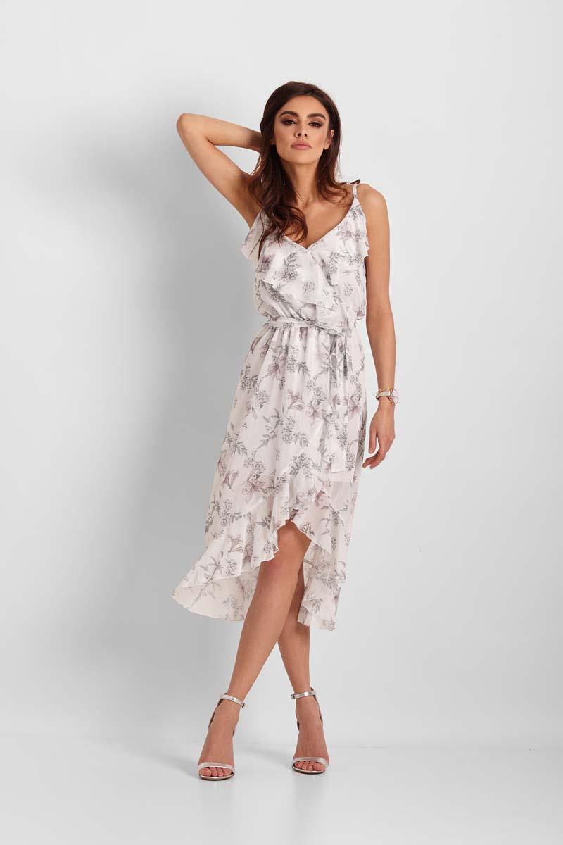 White Patterned Asymmetrical Dress