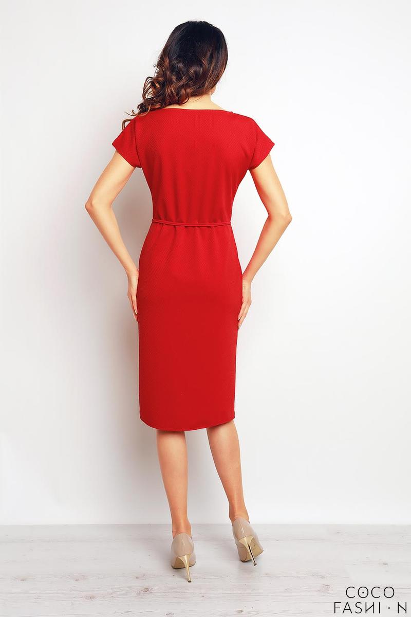 Red Casual Midi Dress with Big Pockets
