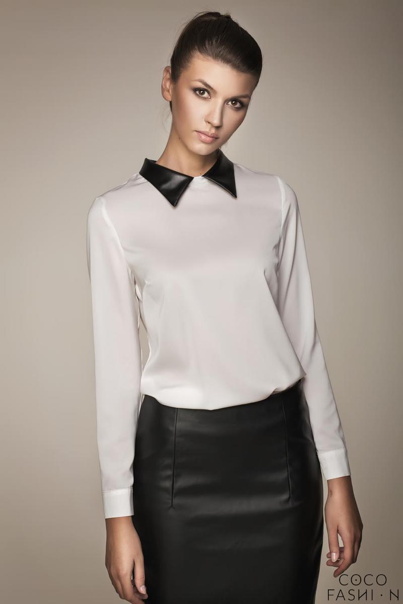 White Blouse with Leather Collar 