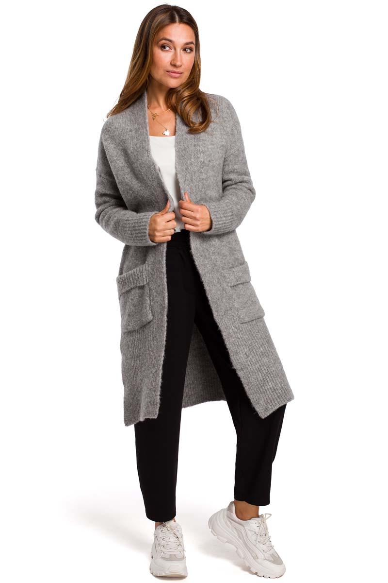 Gray Long Cardigan with Pockets