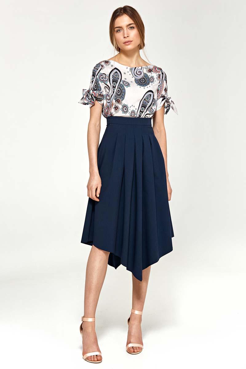 Patterned Short Sleeves Blouse with Bows on the Sleeves