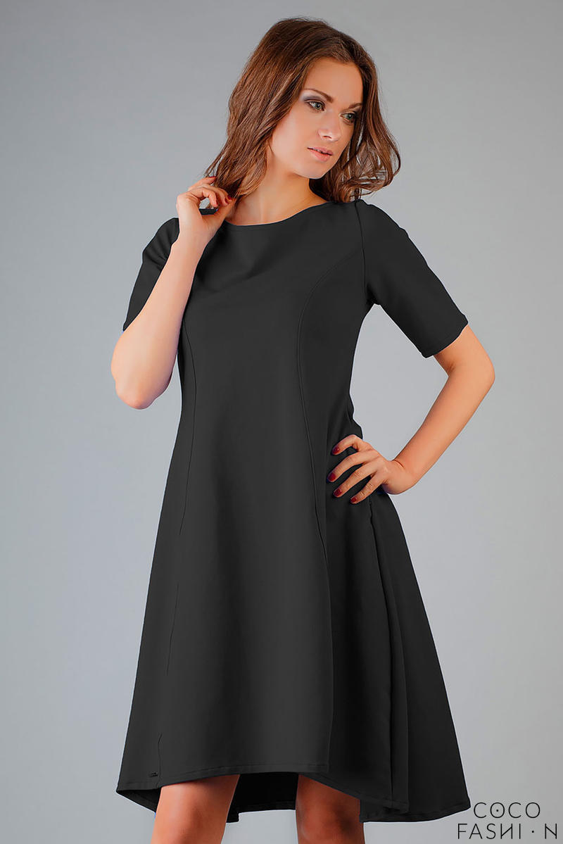 Black High Fad Dress with Dipped Hem