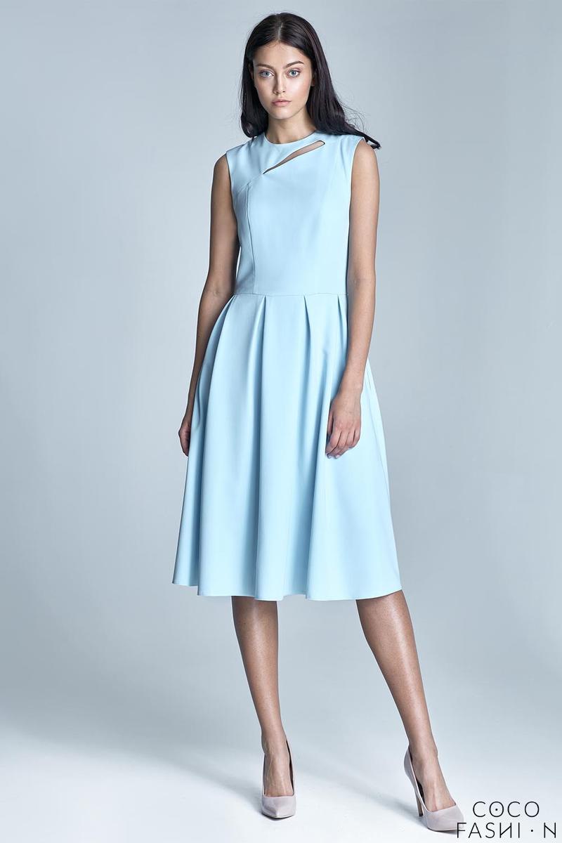 Light Blue Sleeveless Flared Midi Dress