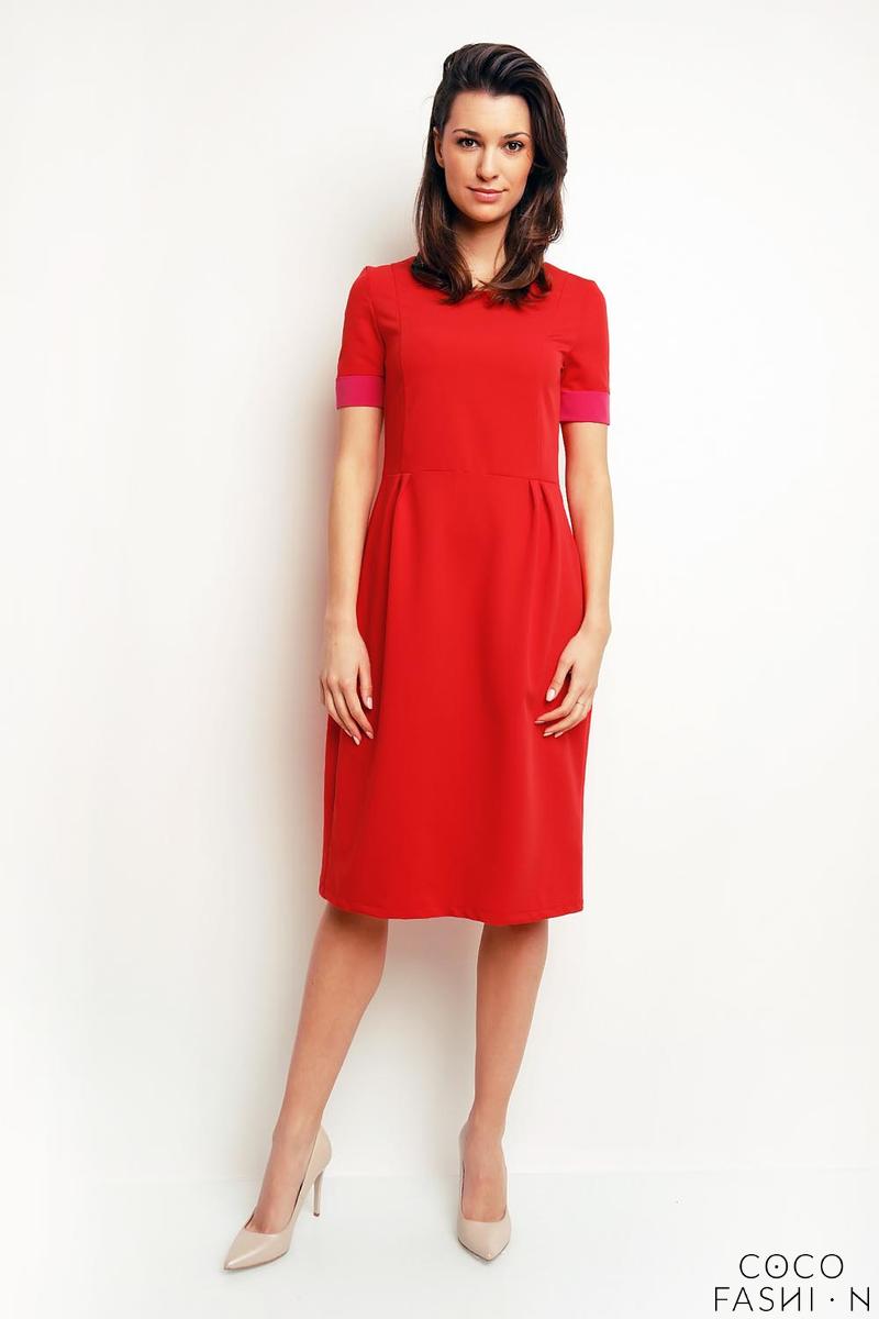 Red Midi Dress with Piping at The Sleeves